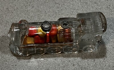 T.H. Stough Glass Train Engine Candy Container, Jeannette, PA. Circa 1930s. 5'' 