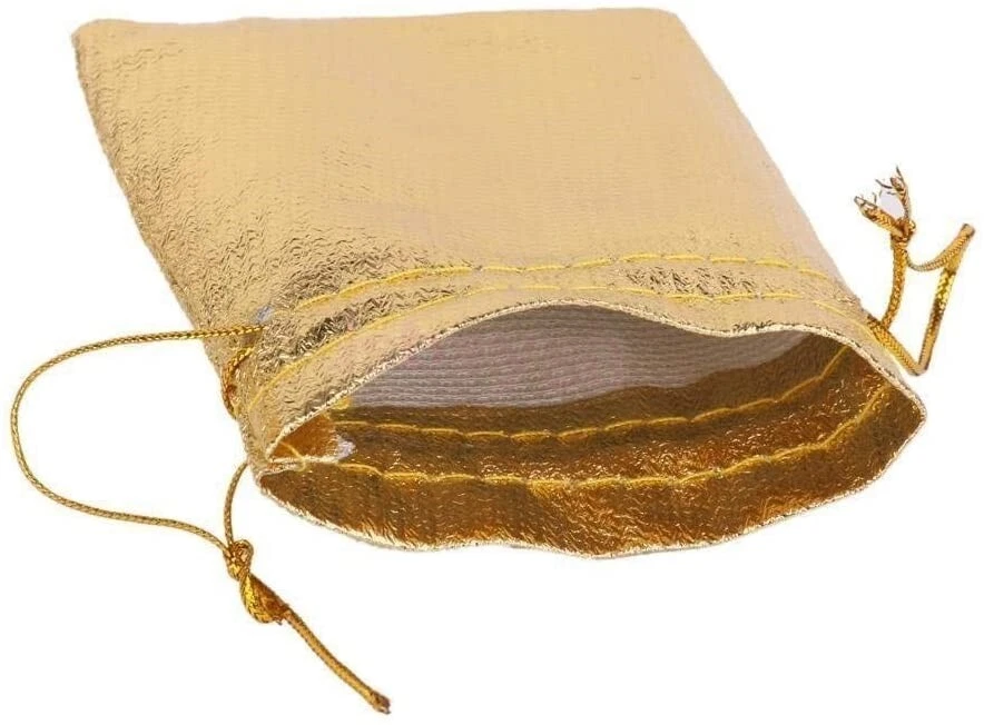 Caja de regalo vintage broche con moño verde estrás cristal y bolsa dorada Foto 4 de 4