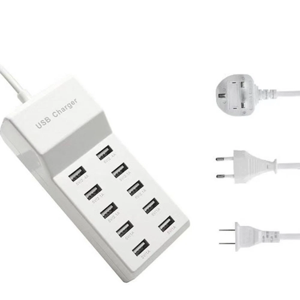 10-Port USB Fast Charging Station - Desktop & Wall Power Hub