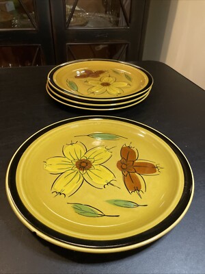 Vintage Designer s Collection Hand Deco Japan Honey Flowers Set 4 Dinner Plates