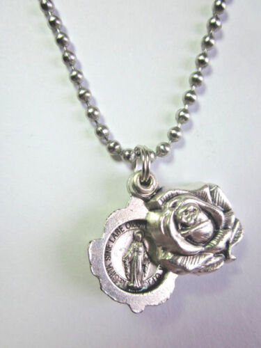 Miraculous Medal Locket Style Rose Slide Pendant Necklace 24" Ball Chain   - Picture 1 of 5