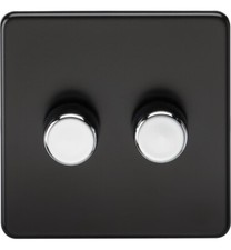 LIGHT SWITCHES & SOCKETS SCREWLESS FLATPLATE MATT BLACK + CHROME KNIGHTSBRIDGE