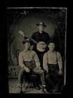 Antique Banjo Tintype One Man Playing, Two Holding Guns Unusual Rare Photo 1800s