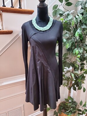 Piacere Di Piu Women's Black Cotton Round Neck Long Sleeve Knee Length Dress S