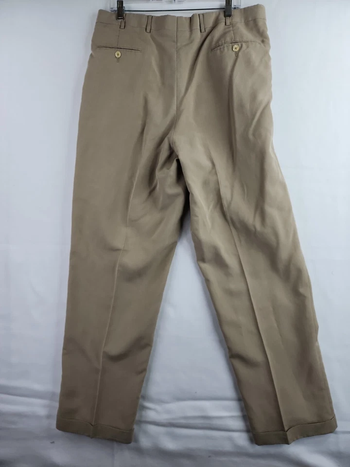 Pantalones de golf Byron Nelson beige a cuadros plisados con puños para hombre 38 x 34 Foto 4 de 4