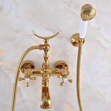 Polished Gold Brass Wall Mount Clawfoot Bath Tub Faucet w/Handheld Shower wna915