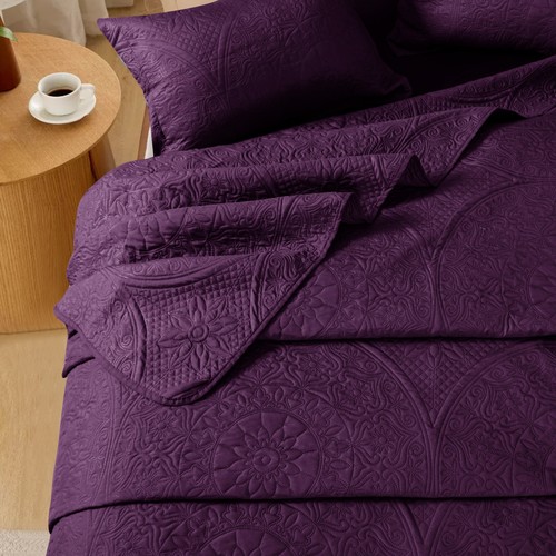 3 Piece Embossed Quilted Bedspread Set Twin Queen King Size Coverlet Bed Throws - Picture 178 of 207