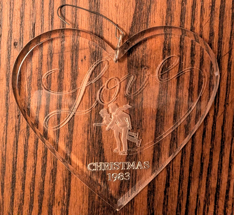 Hallmark Ornament Acrylic LOVE Heart Shape Iceskater VTG 1983 Christmas Keepsake