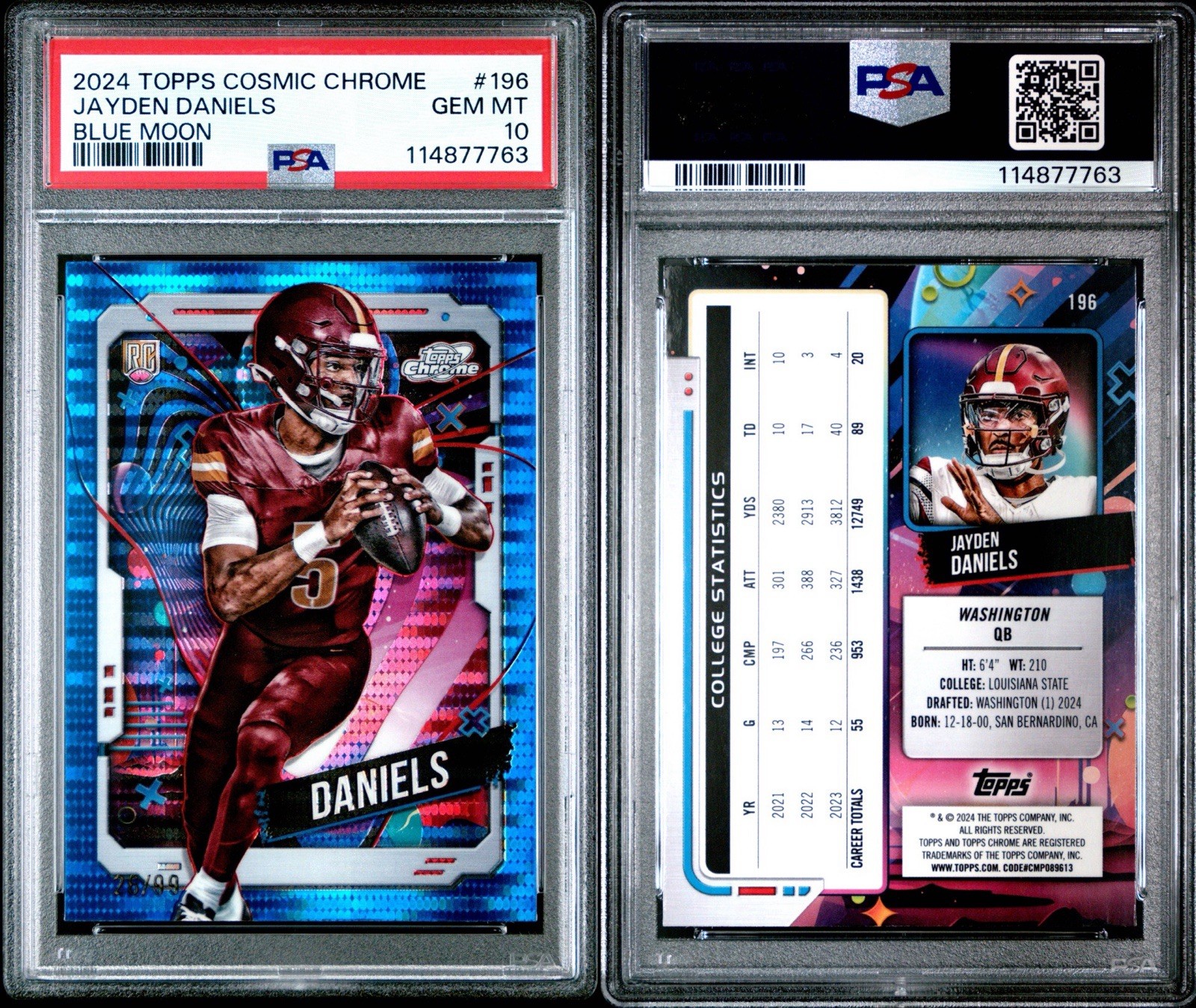 2024 Topps Cosmic Chrome Jayden Daniels #196 Blue Moon /99 Rookie PSA 10 GEM MT