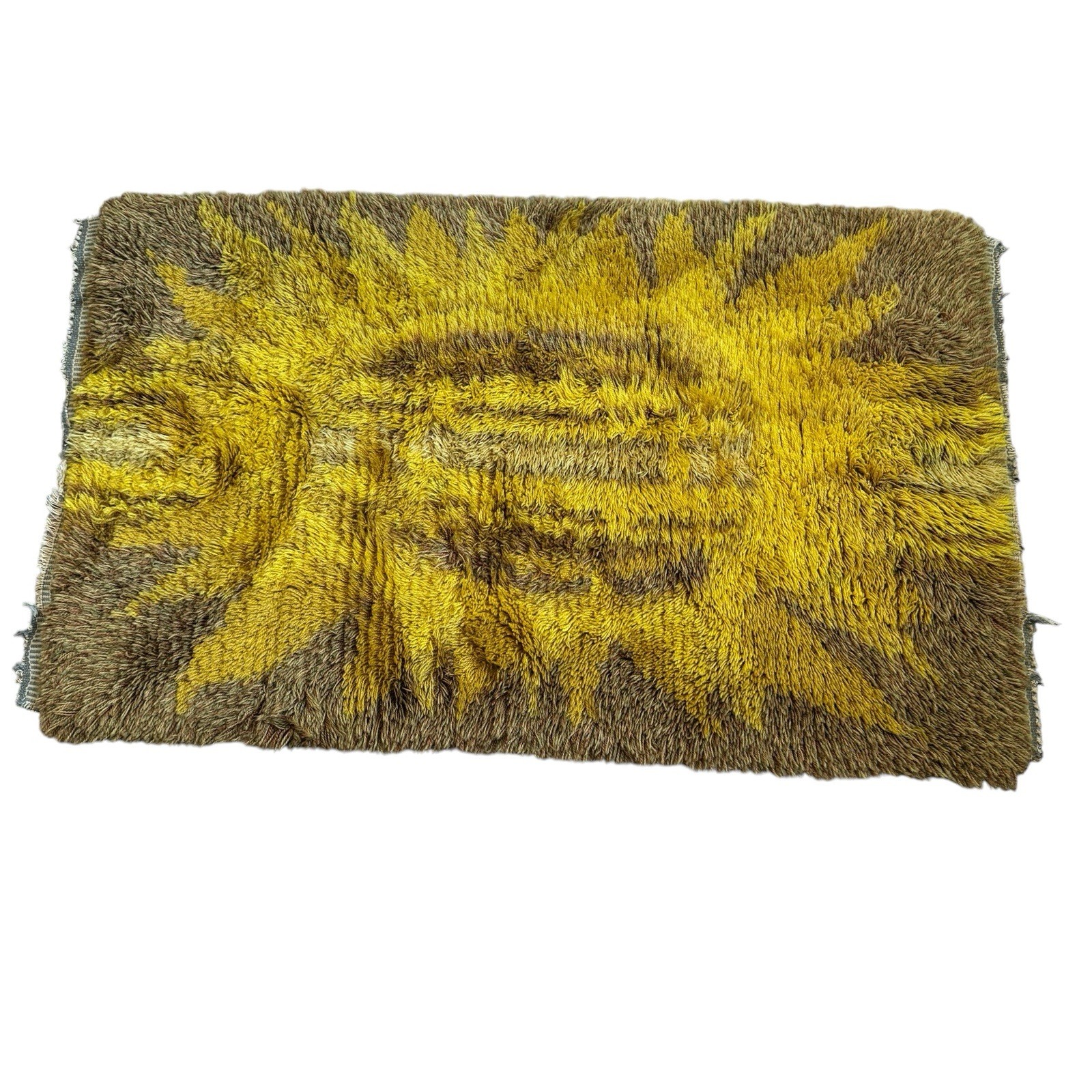 Vintage MCM Rug Scandinavian Abstract Geometric Wool Rya Shaggy 48” X 29.5” READ
