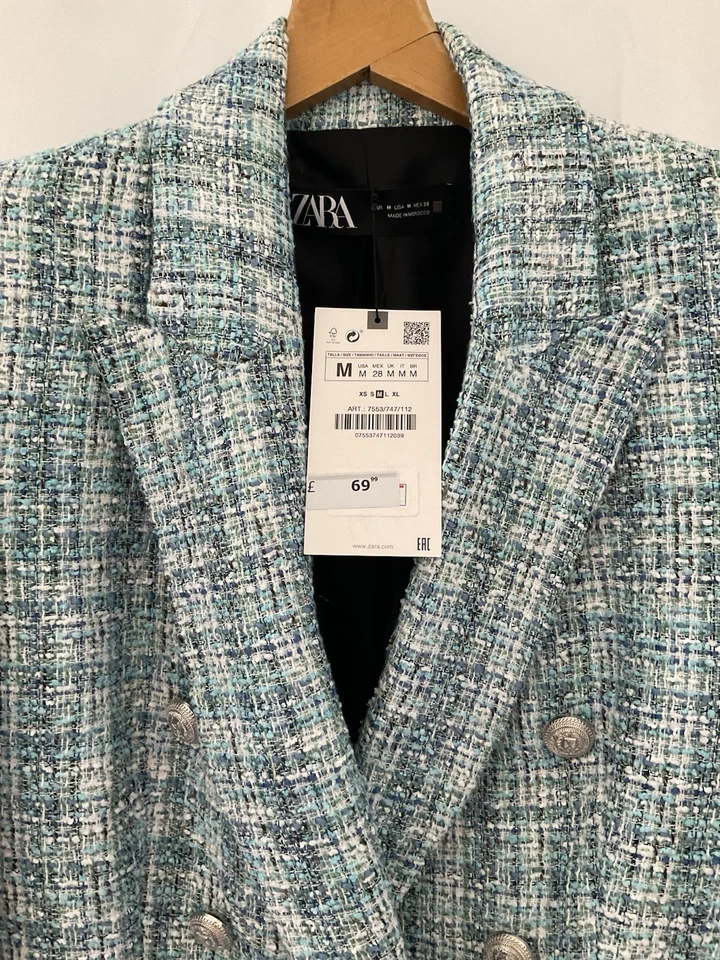 Zara Blue Mix Double Breasted Women’s Jacket - Size M - NWT - Image 2 of 4