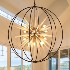 31.5" Black Gold Sputnik Chandelier, 12-Light Mid Century Starburst Fixture