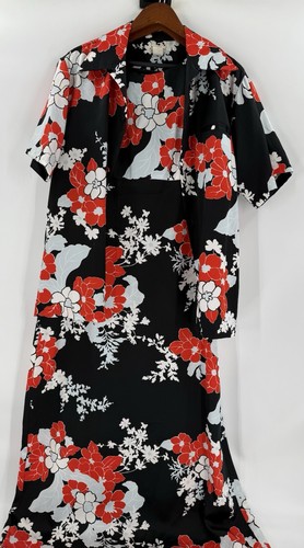Vintage 70s Black Floral Maxi Dress Hawaiian with Matching Shirt Size 16 EUC - Picture 9 of 24