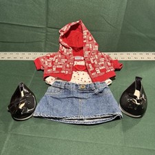 Build a Bear Aero Hoodie Outfit Denim Skirt Shoes Red Heart Top BAB lot