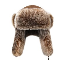 Men Russian Cossack Ushanka Trapper Hat Suede Faux Fur Hunter Hat Thick Furry...