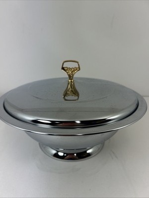 Kromex Chrome Pedestal Serving Dish with Lid Mid Century VTG Bowl 11 3/4x4 1/2 
