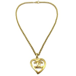 Authentic Chanel Cc Heart Pendant Metal Gold Gold_Plated Necklace Jewelry