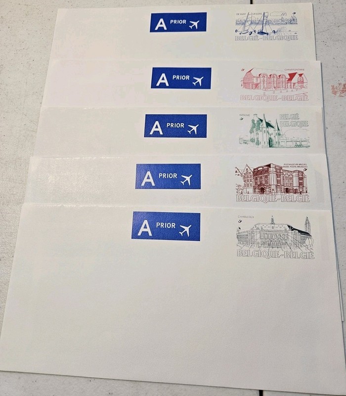 Belgium-5 Never Used Long Format Envelopes