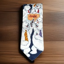Coca-Cola Polar Bears Necktie Blue Made in USA Vintage