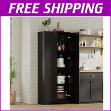 Tall Kitchen Pantry Cabinet, 60'' Storage Cabinet with 2 Doors and Adjustable