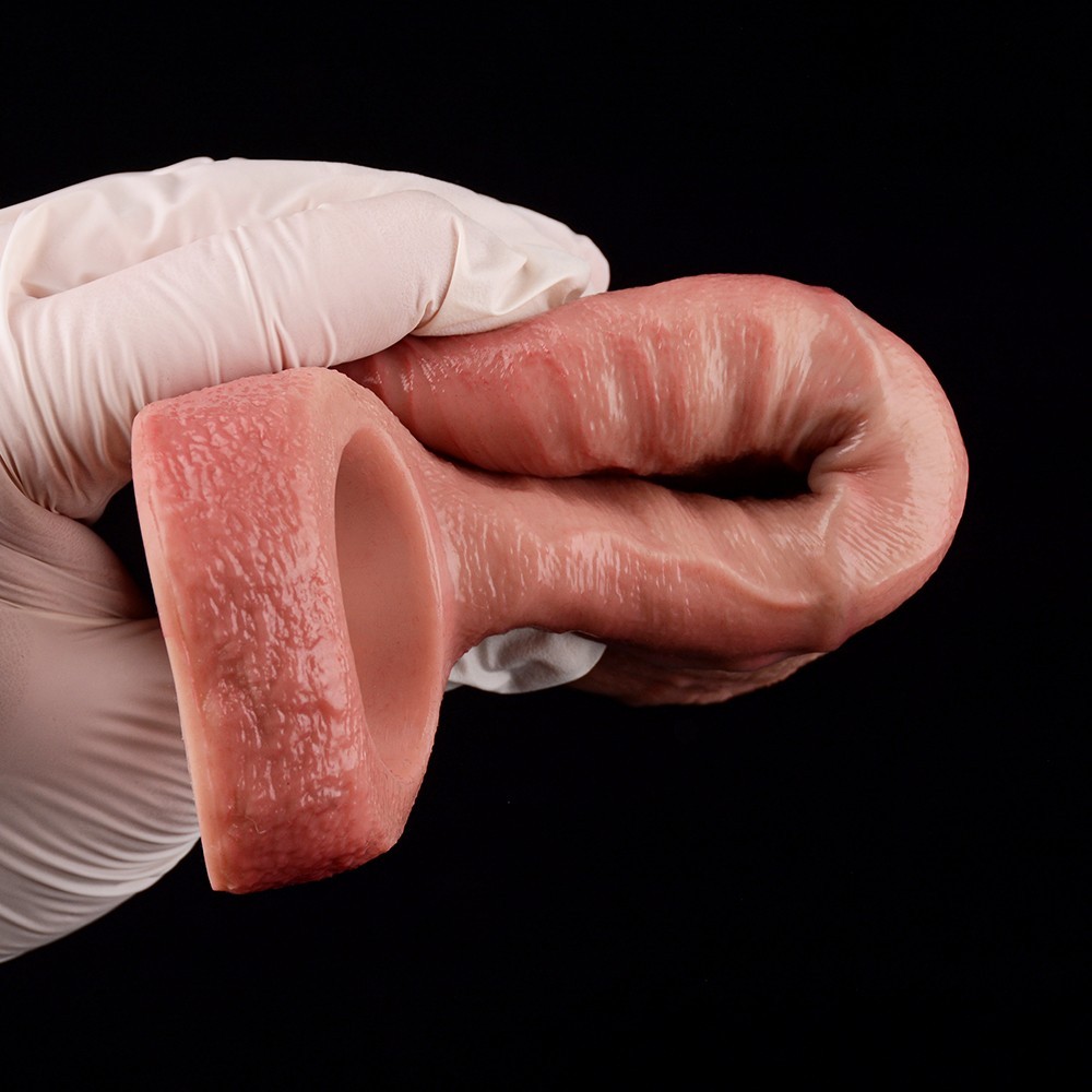 Open-ended Realistic Penis Sleeve With Inner Thread Silicone Enlarge Sheath Men