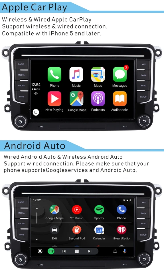 7" CarPlay für VW SKODA SEAT Autoradio GPS Navi WiFi BT mit SWC/RDS 4 Core 2+32G - Bild 4 von 4