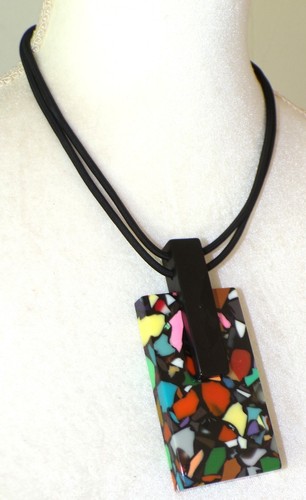 Sobral Art Deco Van Alllen Black Mosaic Inclusion Artist Made Pendant Necklace - Picture 3 of 7
