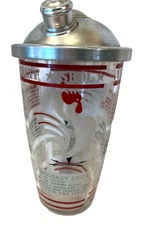 Vintage MCM Rooster Chicken Cocktail Shaker w/ Lid & 8 Bar Drink Recipes SALUD