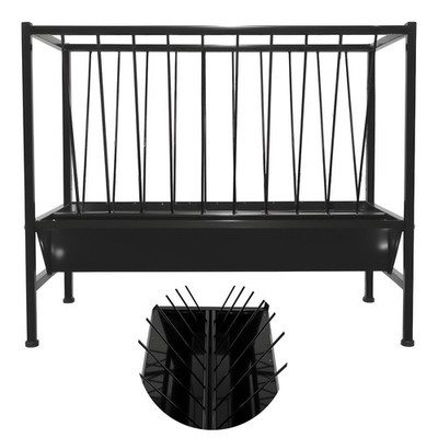 2- in-1Black Pasture Hay Feeder  45Gal Carbon Steel Livestock Feed Trough