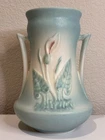 VTG Hull Pottery Sueno Calla Lily Double Handle Vase 7 1/2” Blue