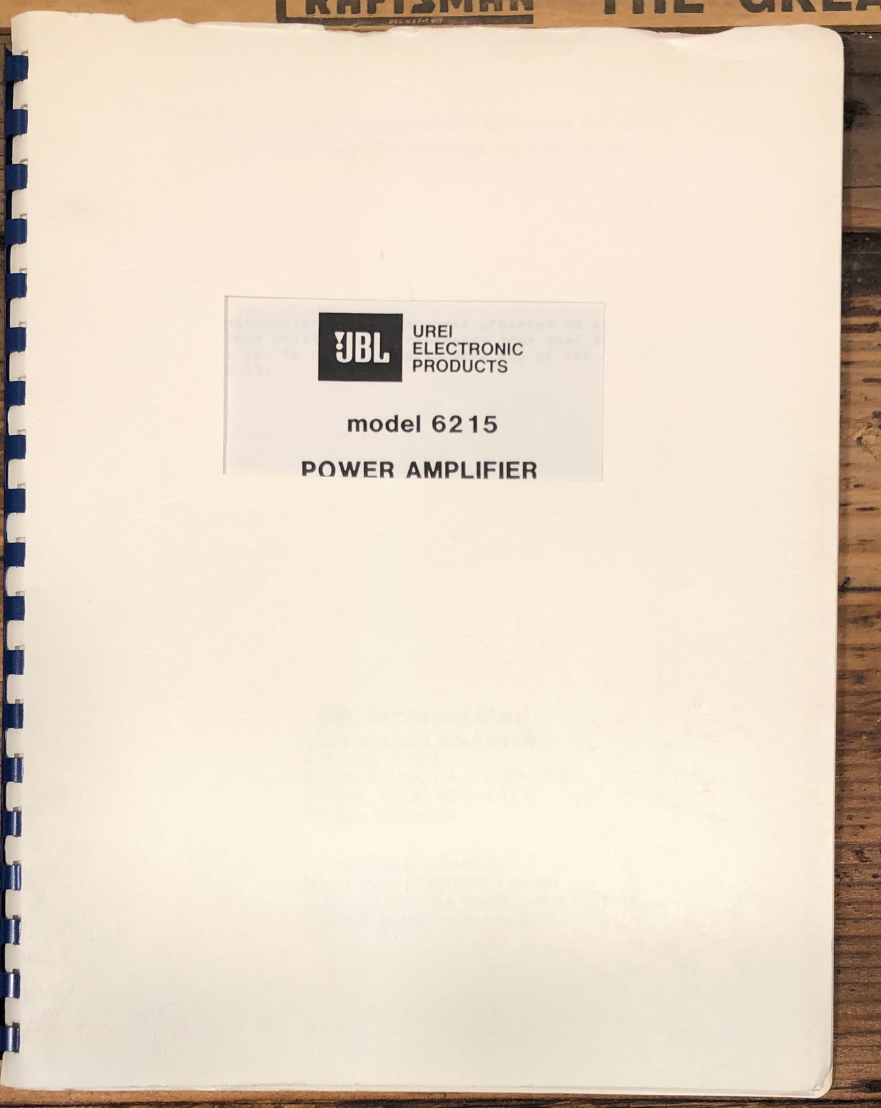 JBL UREI Model 6215 Amplifier Schematic & Owners / User Manual *Original*