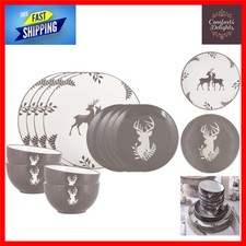 12 Piece Dinner Set Dishwasher/Microwave Safe Dinner Service for Four Grey & ...