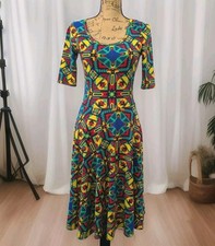 SZ S LuLaRoe Fit & Flare Multicolor Aztec Print Hi-Lo Hem Pullover Short Sleeve