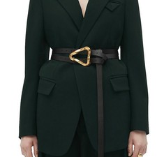 Bottega Veneta Black Leather Double Strap Waist Belt Gold Triangle Buckle - NWT