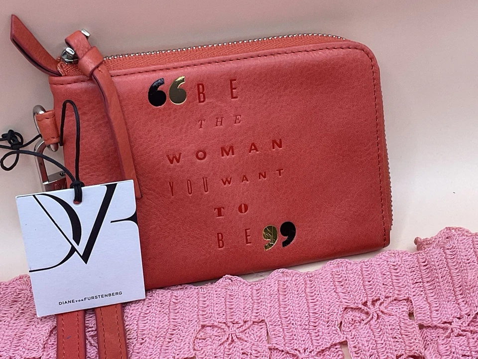 Diane Von Furstenberg Leather Wallet Wristlet Be The Woman You Want To Be NWT - Image 2 of 4