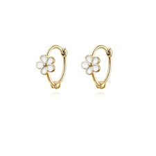 Solid 925 Sterling Silver Flower Hoop Earrings Huggie for Teen Girls Daisy Ho...