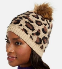 Animal Print Beanie with Faux Fur Pom INC International Concepts MSRP $32.50