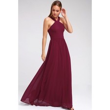 Lulus Air of Romance Burgundy Maxi Dress Halter Sleeveless Elegant Size XL