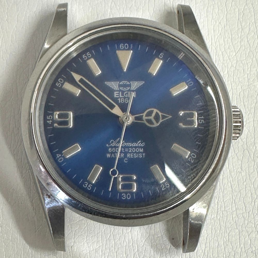 Elgin 1864 Old Logo Men's Automatic Watch 36mm Blue Dial BENZ