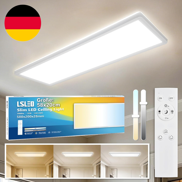 Led Deckenleuchte Dimmbar Mit Fernbedienung, 58X20Cm Flach Rechteckig, 22W 2900L-image