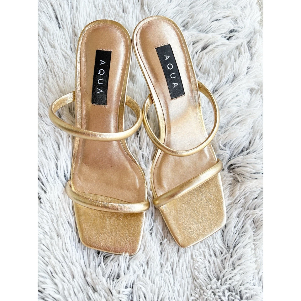 Tacones de cuero Aqua punta cuadrada dorados usados en excelente estado talla 8,5 Foto 3 de 4