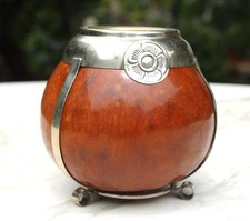 Argentinean Bombilla Yerba Mate Gourd Cup w/Nickel Silver Embossed Flower