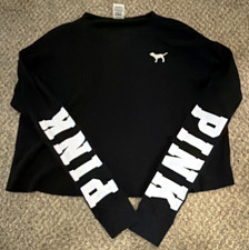 PINK Victoria's Secret Women's S Black Crew Neck Pullover Sweatshirt Logo Print