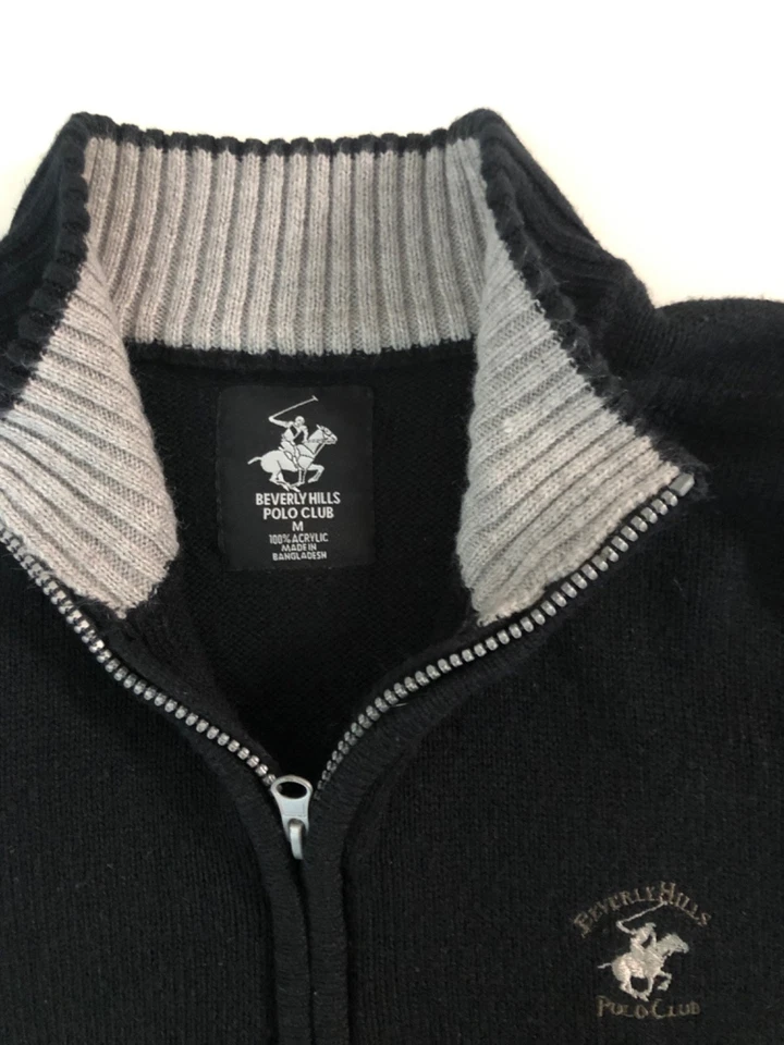BEVERLY HILLS POLO CLUB Sweater Men's Size M Quarter Zip Longsleeve Color Black - Image 2 of 4