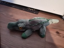 Vintage Aurora Alligator Crocodile Plush Stuffed Animal Green with Gold Eyes