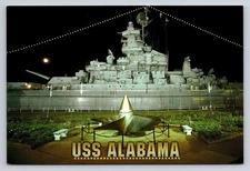 USS Alabama Battleship Memorial Park Night View Vintage Postcard