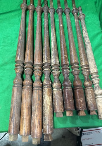 Nine Antique Handrail / Stair Spindles , Oak / Chestnut - 1890’s