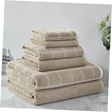  - Bath Towels, 6-Piece Grid Soft Cotton Towels, Neutral Bathroom Decor (Neece 