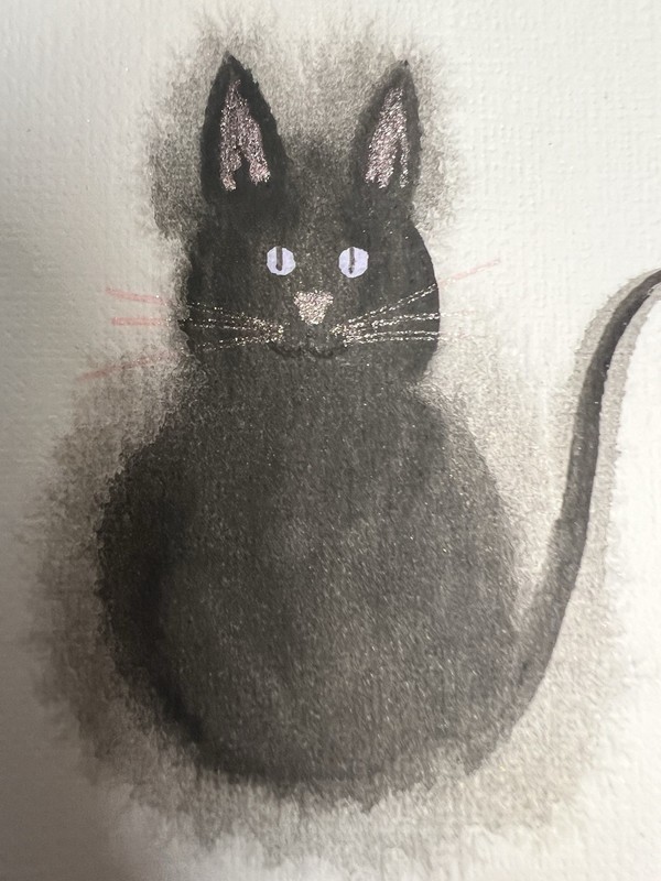 ACEO Black Cat With Pink Whiskers  2.5x3.5 By Creative Siren