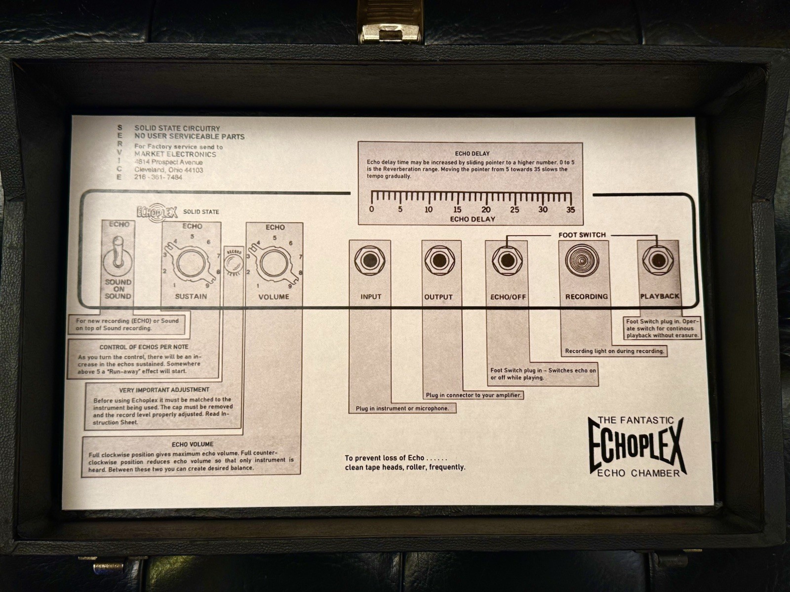 Maestro Echoplex EP-3 Vintage Lid Decal Replica Prints For Restoration Rare!